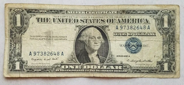 1957 A Blue Seal $1 One Dollar Silver Certificate Bill - Old Paper Money