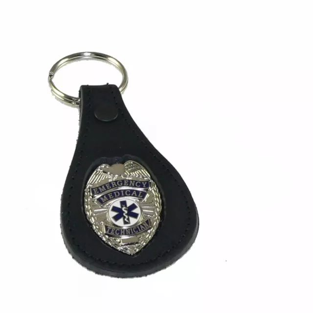 EMT Emergency Medical Technician Silver Badge Key FOB Ring Keychain Keyring