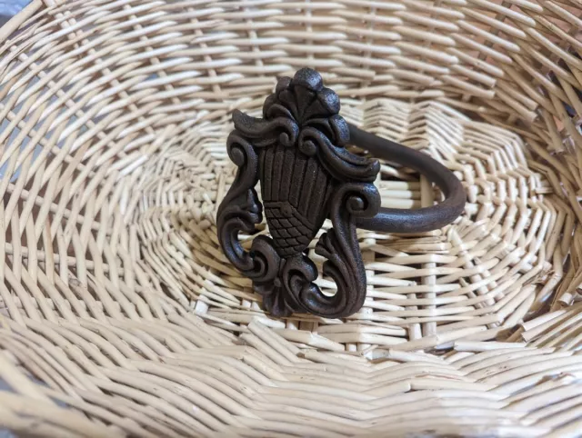 Iron drapery tieback one of a kind Black rusty handcrafted Beautiful cast iron
