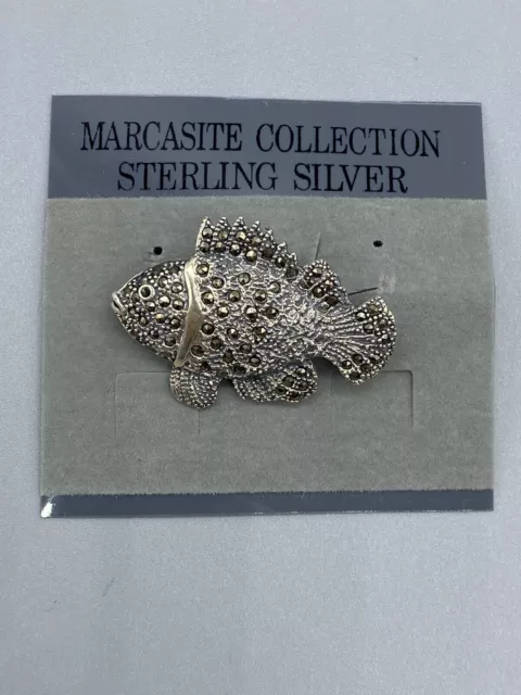 Vintage 925 Sterling Silver Marcasite Collection Elegant Fish Brooch Pin