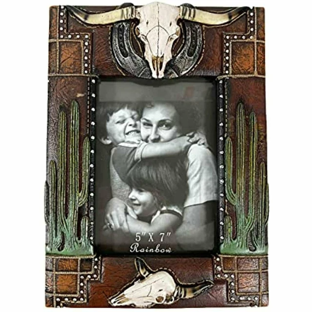 Urbalabs Cowboy Longhorn Cactus Horseshoe Western Decor Picture Frame 5 x 7