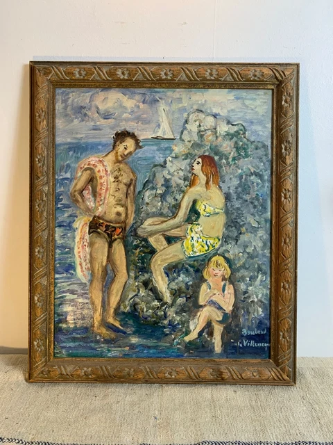 Boulard de Villenauve French painting " journée à la plage en famille" 1940