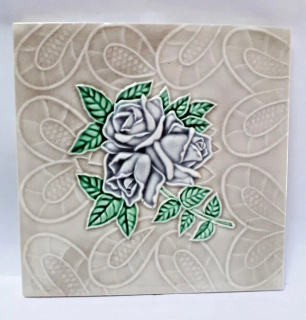 Rare Flowers Ceramic Tiles  Porcelain Vintage Art Made In Japan M.s Tiles.