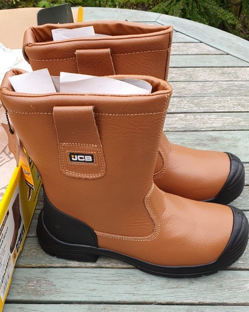 JCB TAN LEATHER Safety Rigger Boots With Scuff Guards New With Tags ...
