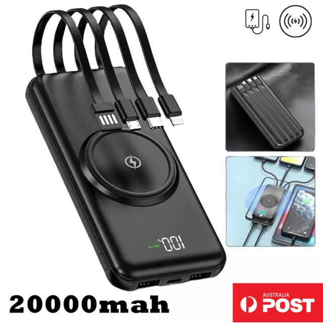 Wireless Power Bank 20000mAh Dual USB Fast Portable Phone LED Battery Charger