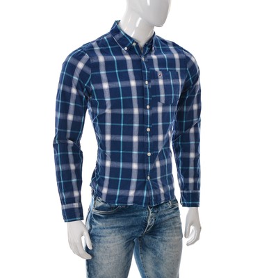 Homme Hollister à Manches Longues Boutonné Chemise bleu et blanc rayures S 