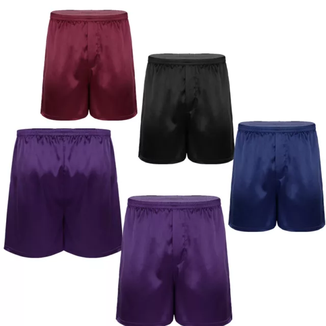 MENS SATIN SILK Boxer Briefs Shorts Loose Sports Lounge Trunks Pajamas ...