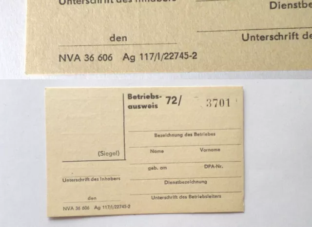 DDR NVA Armee Betriebs - Ausweis - Karte , GDR East german army Company ID