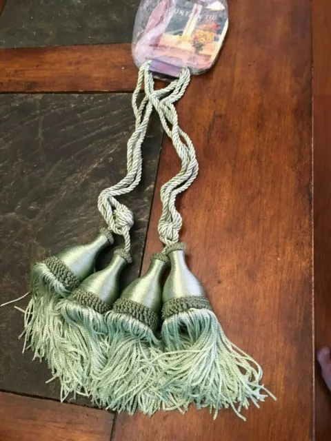 Pair -  Large Drapery Curtain Braided Tie Backs with Tassels Light Green