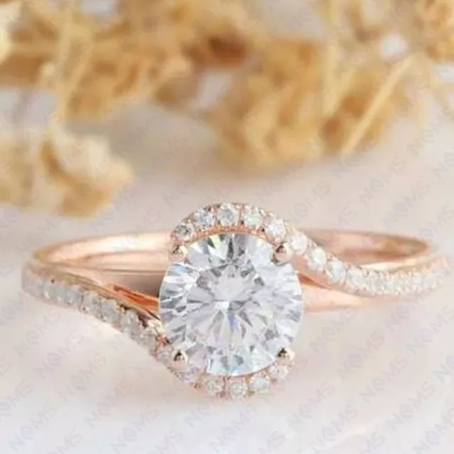 Solid Real 14K Rose Gold 3ct Round Cut Lab Created HPHT Diamond Engagement Ring