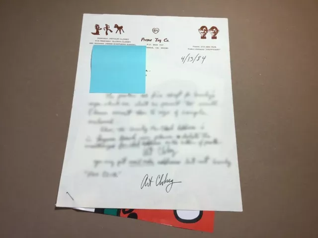 ART CLOKEY Hand Written and Signed Letter by GUMBY’s Creator From 4/13/84