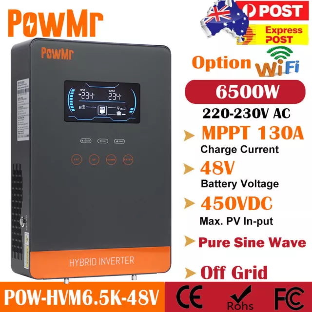 PowMr 6500W Off Grid Solar Hybrid Inverter Charger Support 48V battery MPPT 130A