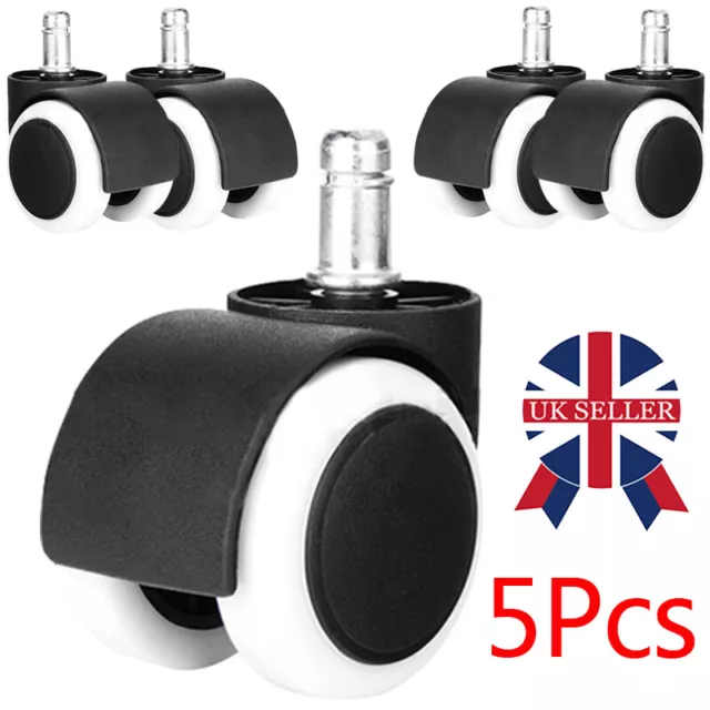 5xSoft Rubber Non Marking Castor Wheels 50mm 11mm Computer Office Chair Caster