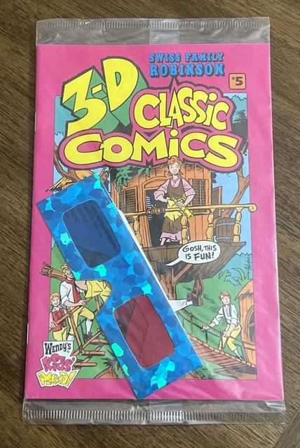 Wendy's Kids Meal 3-D CLASSIC COMICS #5 Swiss Family Robinson 1994 + Glasses NEW