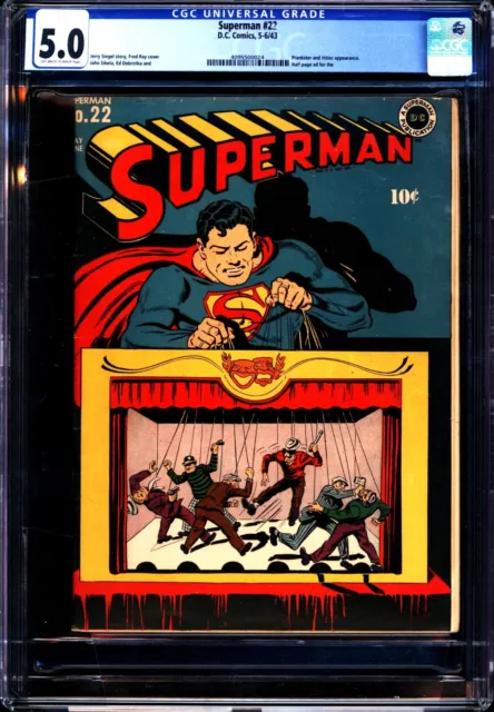 Superman #22 (1943) CGC 5.0 -- O/w to white pages; Fred Ray cover; Jerry Siegel