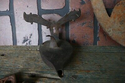 antique primitive cast iron grease betty lamp hand forged moose antler hanger