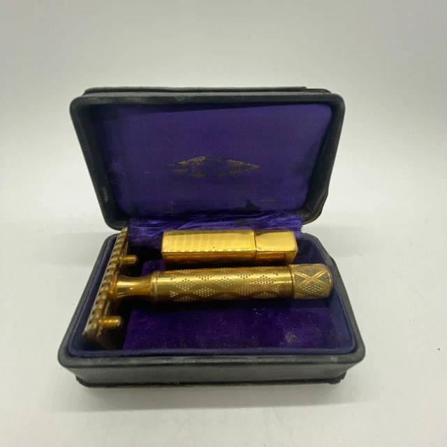 1920 Gillette Gold Plated Open Comb Safety Razor In Box