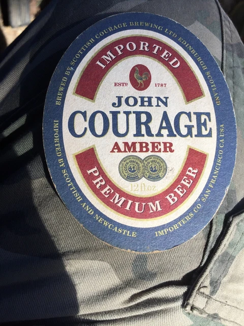 Big Beer COASTER ^ JOHN COURAGE Brewery Amber Brewed and Bottled in England
