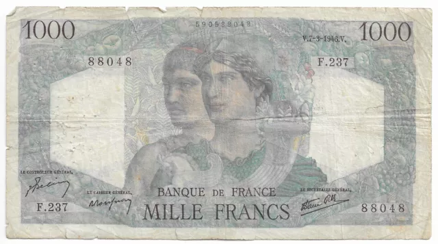 FRANCE billet de 1000 francs MINERVE et HERCULE 7-3-1946