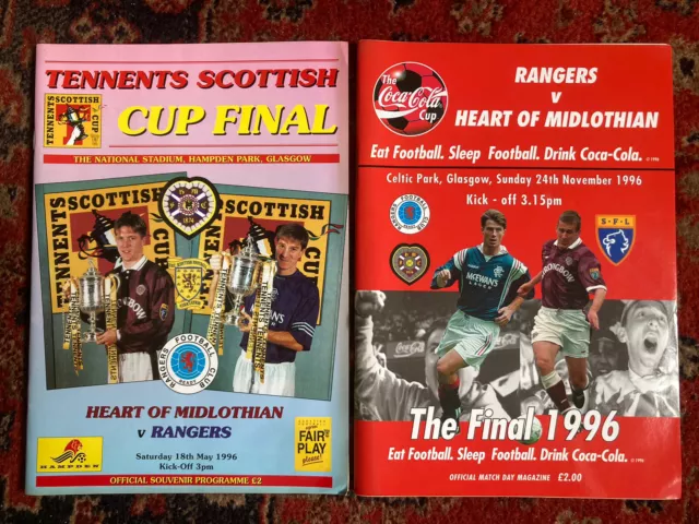 Rangers V Hearts 1996 Scottish Cup & Coca-Cola Cup  Final Match Programmes