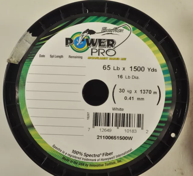 POWER PRO 65LB 100% Spectra Braid Fishing Line - 1,500 Yards - White Color - USA