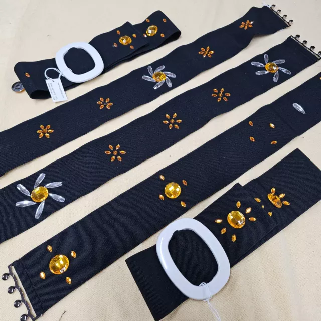 Stretch Black Elastic Waist Belts Embellished Stones QT 5Pieces Job Lot Costume