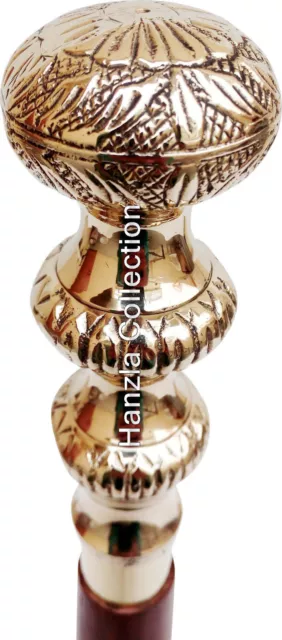 Antique Style Victorian Brass Head Handle Wooden Walking Stick Cane Vintage Gift