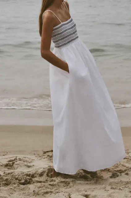 New Zara Women's Contrasting Poplin Dress White Size S 0881/201