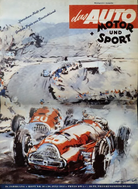 Auto Motor und Sport Poster 1951 16/51 28.7.51 Replica Monoposto Rennwagen