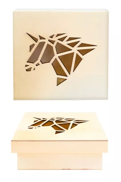 Caja de Madera Con Corte Unicornio Origami 11CM