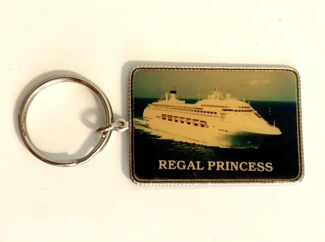 Regal Princess Cruise Ship Keychain Rectangular Picture 4” silver toned souvenir
