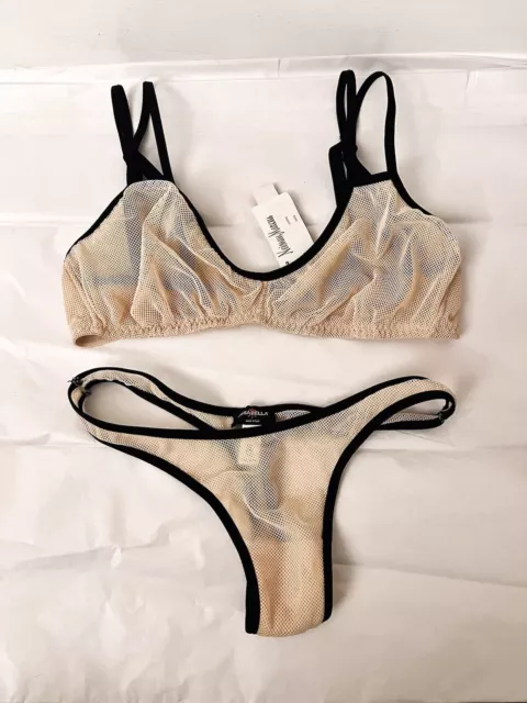 Rare Cosaballa Torino Coquette Blush Nude/Black Strappy Soft Bra+Thong Set~S/M🔥