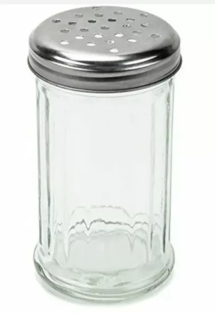 Set of 1 - 12 Oz. Cheese Shaker Seasoning Dispenser, Glass, Perforated Steel Lid