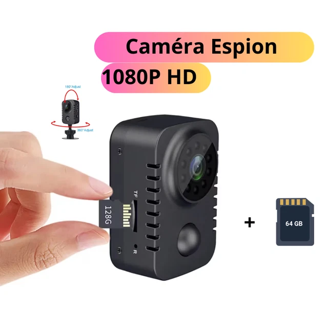 Mini Caméra Espion 1080P Sans fil Vision Nocturne Infrarouge Invisible Autonome.