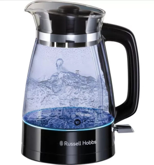 RUSSELL HOBBS Hourglass Cordless Jug Kettle, Black & Glass 1.7lt, 3000W, 26080