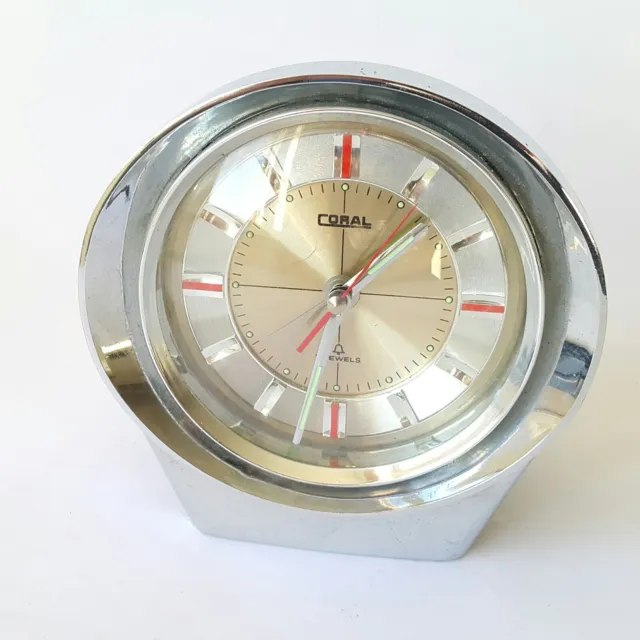 Rare Vintage Retro Coral Chrome Mechanical Alarm Clock Japan