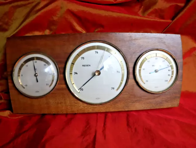 Edle, alte WETTERSTATION im Holzrahmen Thermometer BAROMETER Hygrometer S und O