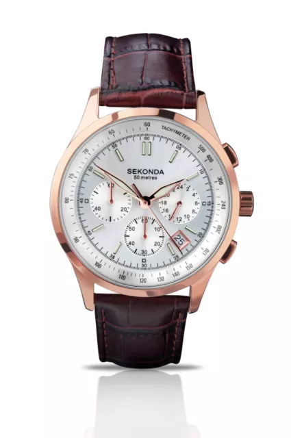 Sekonda Chronograph Brown Leather Strap Gents Watch RRP £89.99 Model 3847.205
