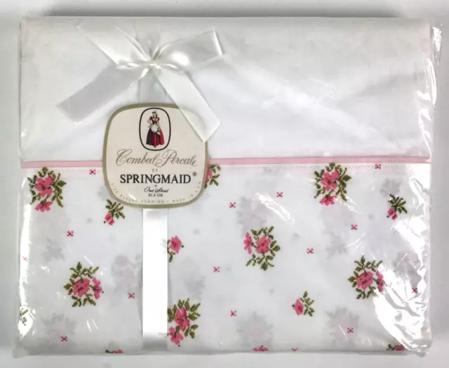 Vintage Springmaid Combed Percale Floral Flat Sheet 81"x108" - NEW - Made in USA