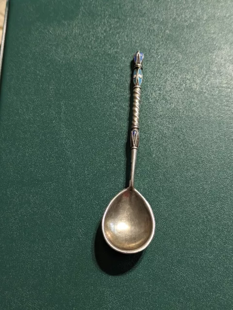 1896 Russian Imperial Gilt Silver  Cloisonne Enamel  Tea Or kvosh Spoon 3