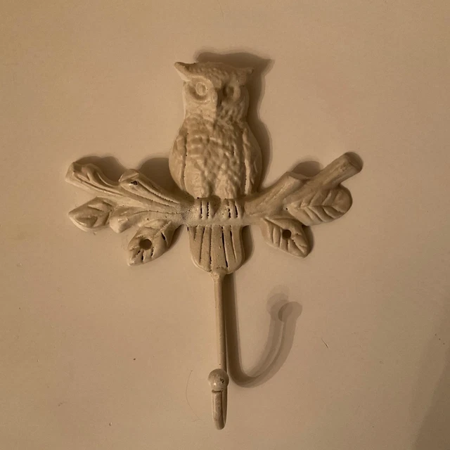 Cast Iron Owl Sitting On A Branch Hook Hanging Plaque