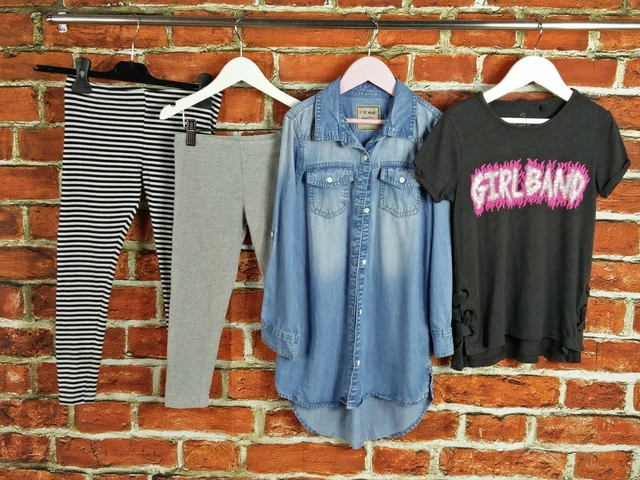 Girls Bundle Age 7 Years Next T-Shirt Leggings Stripe Denim Plain Sequins 128Cm