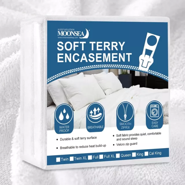 Waterproof Soft Terry Mattress Encasement Zippered Mattress Protector All Sizes