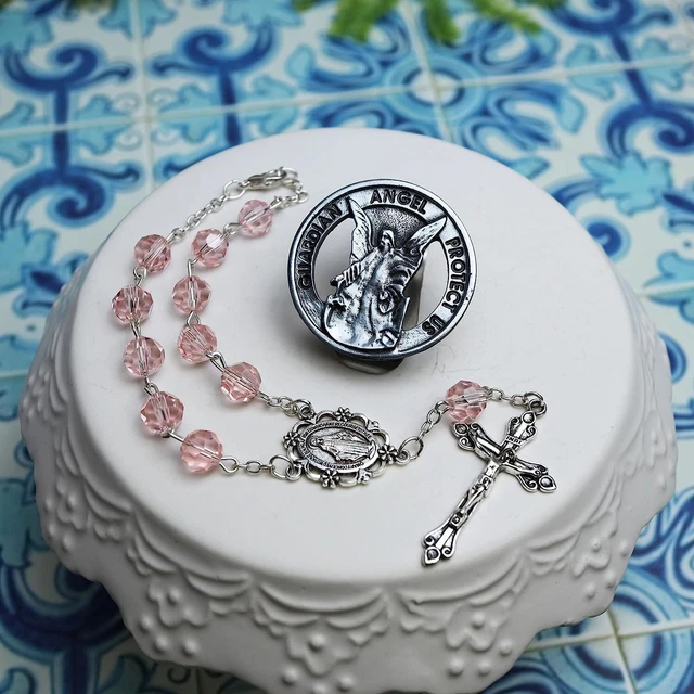 Pendentif Croix Chapelet Pour Rétroviseur Voiture - Lot De 2 - Perles Rouges - Décoration Auto Spirituelle