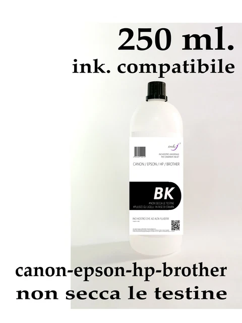 Ricarica inchiostro cartucce 250 ML nero per stampanti Brother Canon Epson HP bk
