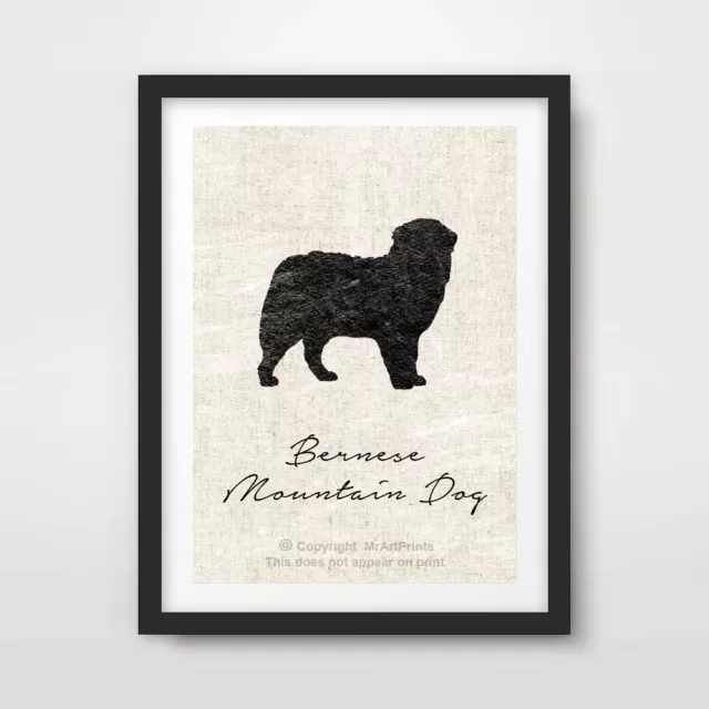 BERNESE MOUNTAIN DOG ART PRINT POSTER Breed Black Silhouette Vintage A4 A3 A2