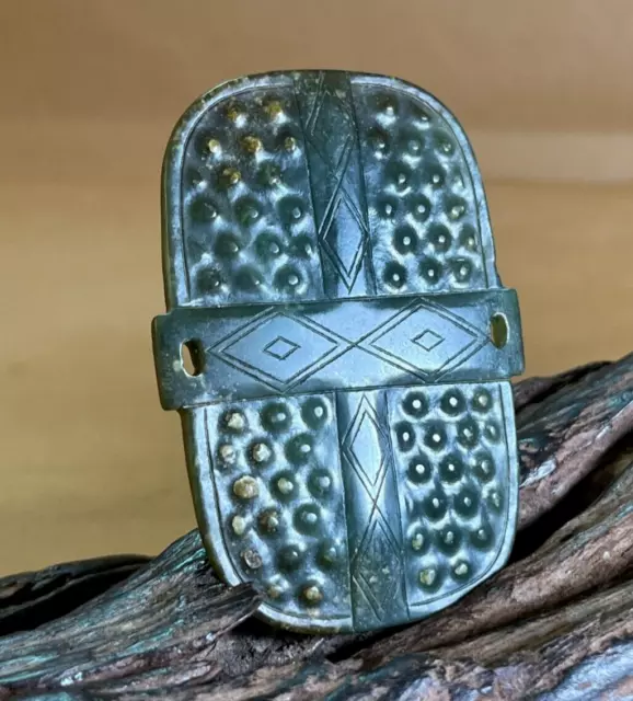 Greenish Jade Ornament Old Jade Stone Hangable Charm Carved with Grain Pattern