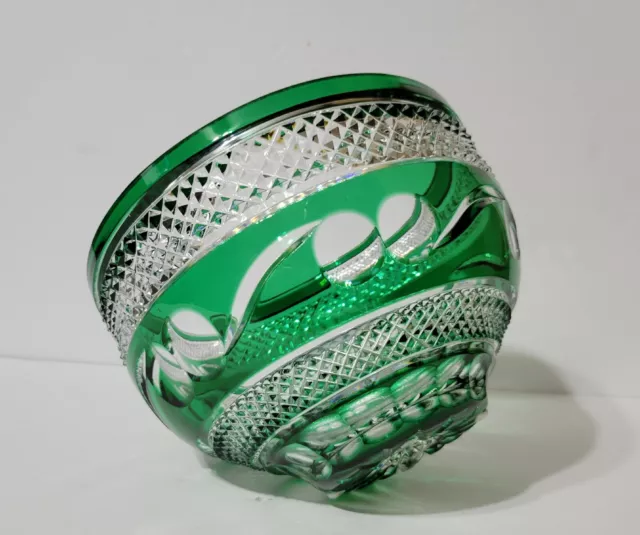 Green cut to clear Bowl Large Intricate Ajka Bohemian Green cut to clear Bowl Large Intricate Ajka Bohemian
