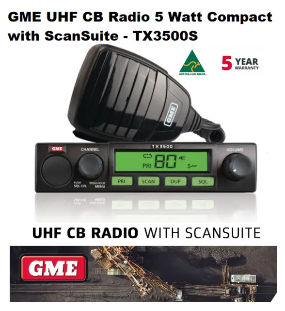 GME UHF CB RADIO 80 CHANNEL 5 WATT UNDERDASH TRANSCEIVER TX3500S 5YR Warranty