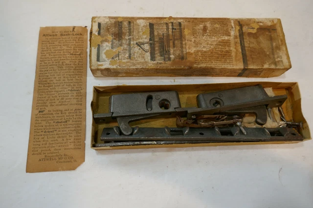1800s Attwell Window Sash Lock New in Original Box  Rare New Old Stock item